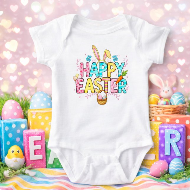 Body Para Bebê Design de Letreiro Páscoa Multicolorido Divertido (Criador carregado)