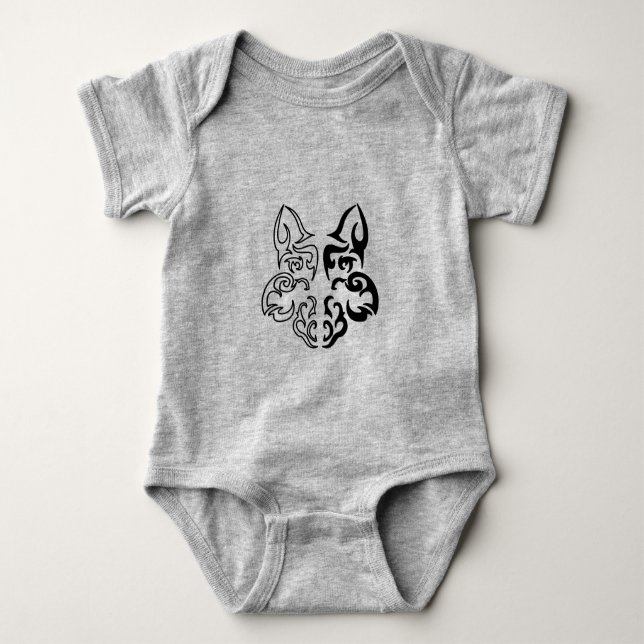 Body Para Bebê Design do Lobo Negro e Branco (Frente)