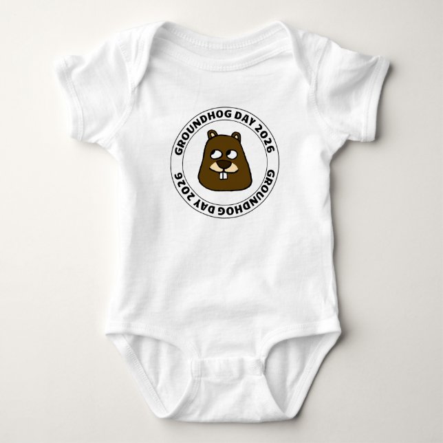 Body Para Bebê Dia da Marmota 2026 com rosto de Marmota (Frente)