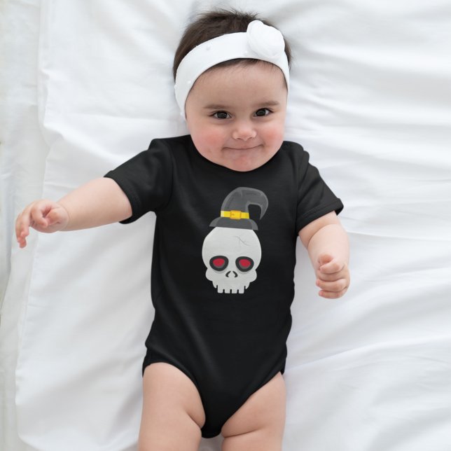 Body Para Bebê Dia de as Bruxas engraçado Skull Witch Hat Spooky  (Criador carregado)