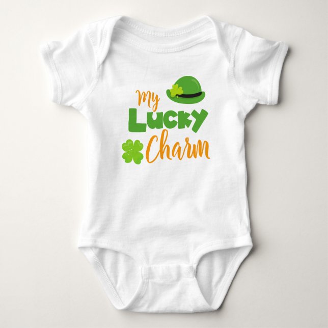 Body Para Bebê Dia de São Patrício, Chapéu de Leprechaun, Charme  (Frente)