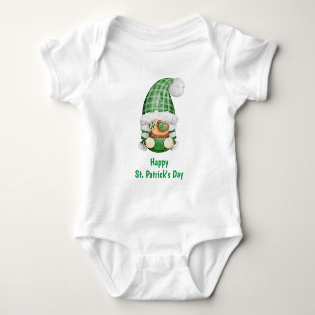 Body Para Bebê Dia de São Patrício Gnome Verde Fofo Adorável  (Frente)