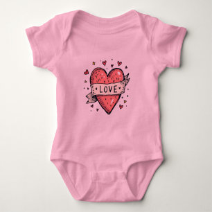 Body Para Bebê Dia dos Namorados Coração Antigo Desenho à Mão Amo