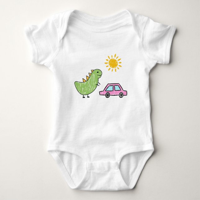Body Para Bebê Dino e o Carro Rosa (Frente)