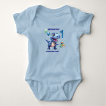 Dinosaur 1st Birthday Baby Bodysuit Boy Editable