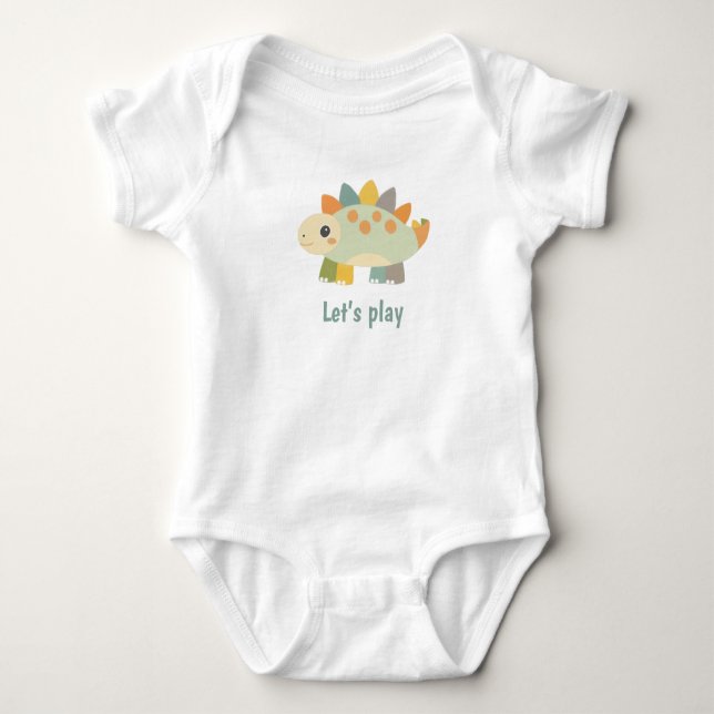 Body Para Bebê Dinosaur Cartoon Style Personalized Baby Bodysuit (Frente)