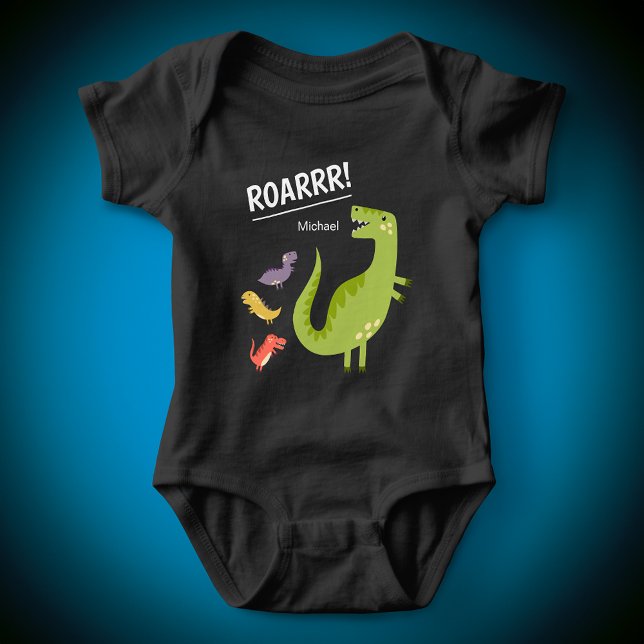 Body Para Bebê Dinossaur Roar Green Garoto Monograma (Criador carregado)