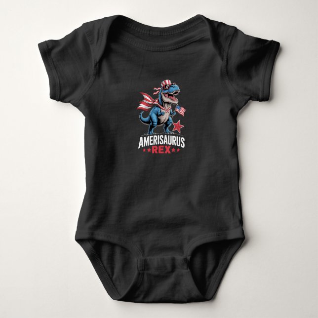 Body Para Bebê Dinossauro 4 de Julho Amerisaurus T Rex Engraçado (Frente)