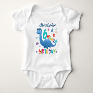 Body Para Bebê Dinossauro Azul 6 Meses Aniversário