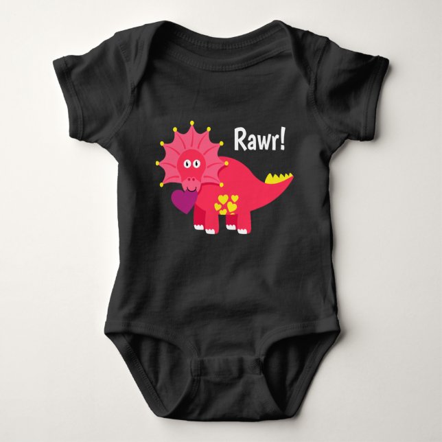 Body Para Bebê Dinossauro Bonito e Fofo Rawr! com corações (Frente)