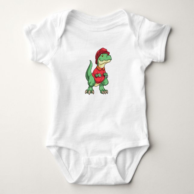 Body Para Bebê Dinossauro como Bombeiro com capacete de Fogo (Frente)