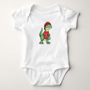 Body Para Bebê Dinossauro como Bombeiro com capacete de Fogo