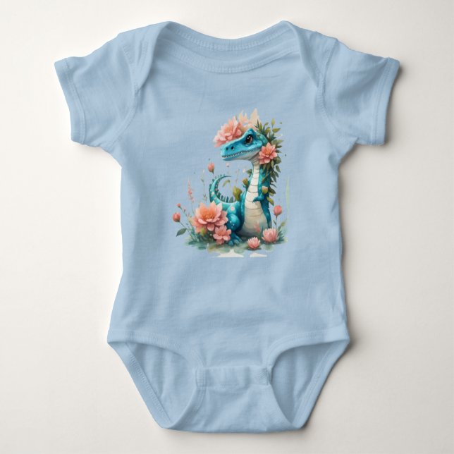 Body Para Bebê Dinossauro Floral (Frente)