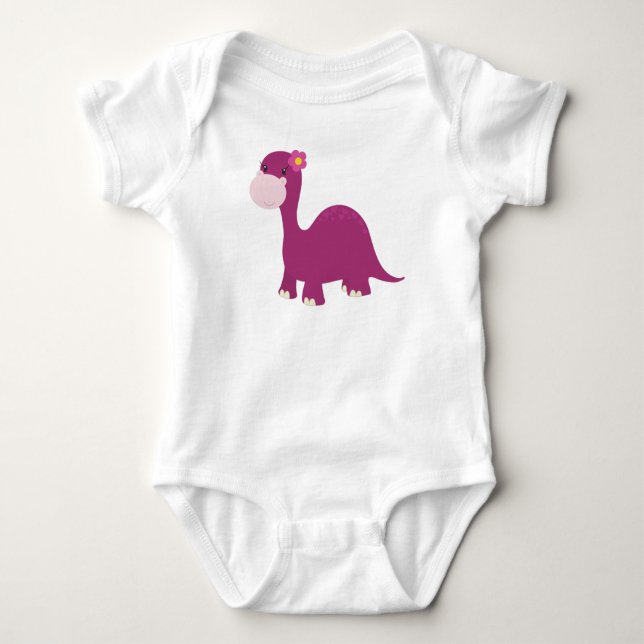 Body Para Bebê Dinossauro Fofo, Dinossauro Menina, Dinossauro Ros (Frente)