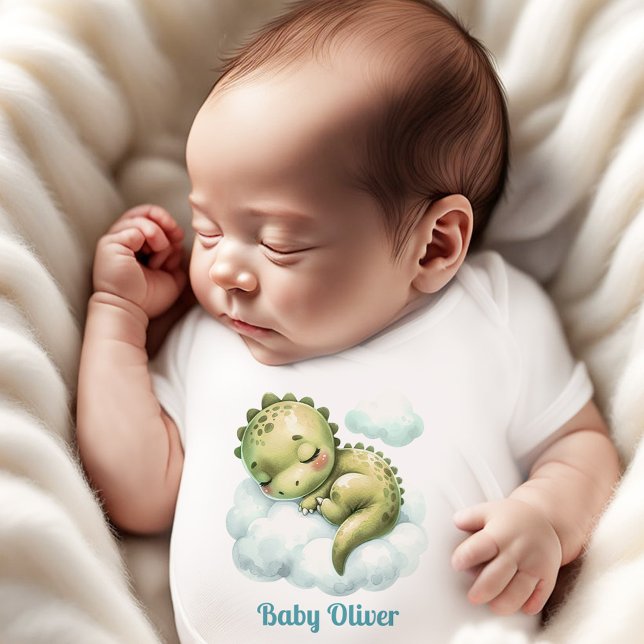 Body Para Bebê Dinossauro Gelado Azul Nome Verde Monograma (Cute Dinosaur Blue Green Name Monogram Boy Baby Bodysuit)