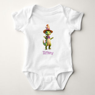 Body Para Bebê Dinossauro mágico verde-bonito
