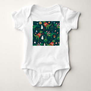 Body Para Bebê Dinossauro T-Rex: Ano Novo de Natal.