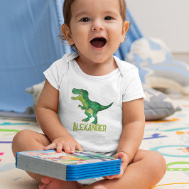 Body Para Bebê Dinossauro T-rex Aquarela com Nome de Crianças Per
