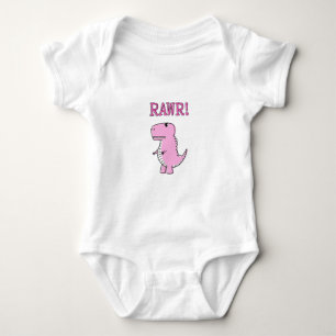 Body Para Bebê Dinossauro T-Rex, Cartoon Rosa, Bonito E Irritado
