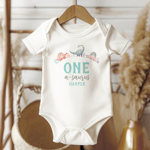 Body Para Bebê Dinossauro Um-A-Surus, primeiro aniversario Bebê