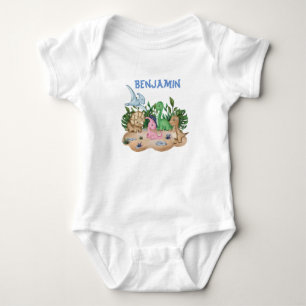 Body Para Bebê Dinossauros Bebês Tropicais Nome personalizado