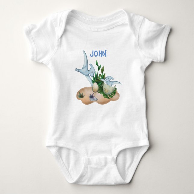 Body Para Bebê Dinossauros Bebês Tropicais Nome personalizado Beb (Frente)