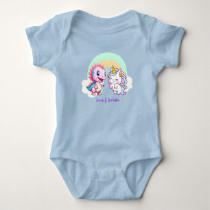 Body Para Bebê Dinossauros unicórnio cor-de-rosa fofo arco-íris f