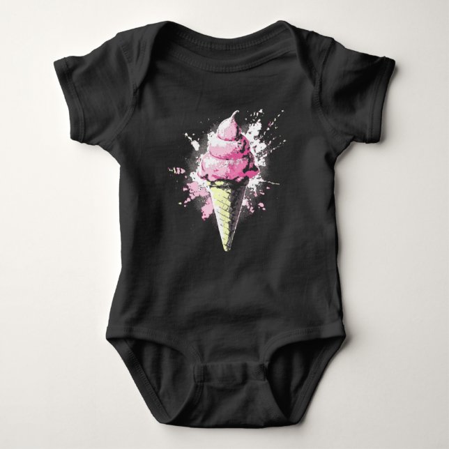 Body Para Bebê Distressed Abstract Pink Ice Cream Splatter (Frente)