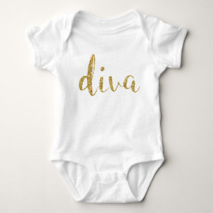 Body Para Bebê “Diva” Tipografia Dourada Bebé Menina Chic Estilos