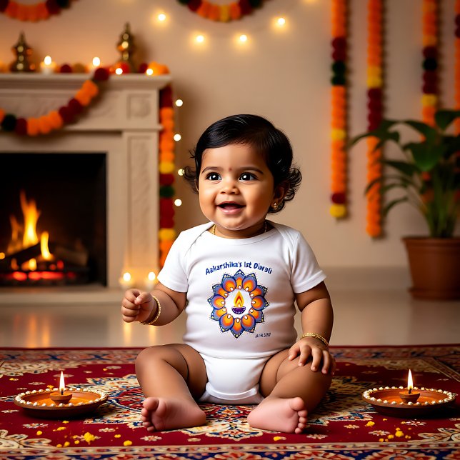 Body Para Bebê Diwali, 11 ruas do bebê com nome personalizado (Baby's 1st Diwali with custom name Baby Bodysuit)