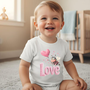 Body Para Bebê Doce Abelha Amor Corações Rosa 