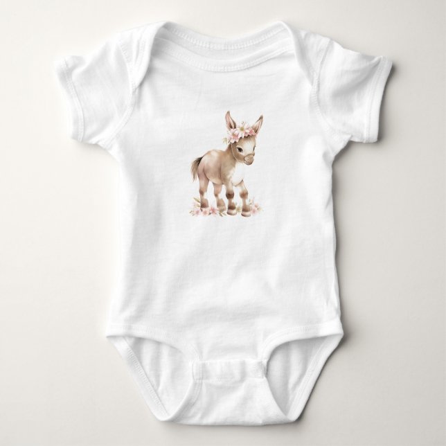 Body Para Bebê Doce Bebê Donkey com Flores e Presente para Bebê (Frente)