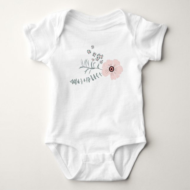 Body Para Bebê Doce Desenho Floral Rosa Cinza (Frente)
