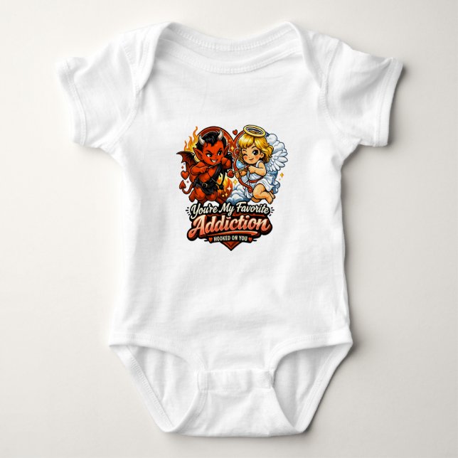 Body Para Bebê Doce Design de Dia dos Namorados com Diabo e Anjo (Frente)