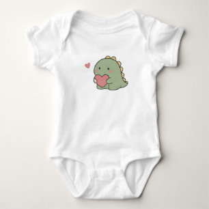 Body Para Bebê Doce Dinossauro Kawaii Segurando Coração Pastel