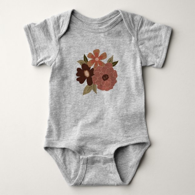 Body Para Bebê Doce Flor de Pêssego Verde Vinhas Floridas (Frente)