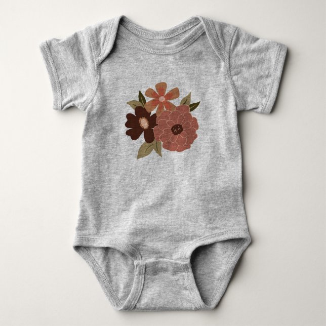 Body Para Bebê Doce Floral Pêssego Vinhas Floridas Verdes (Frente)