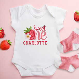 Body Para Bebê Doce Um Morango 1º aniversário Personalizar Nome