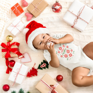 Body Para Bebê Doces de hortelã-pimenta de Natal