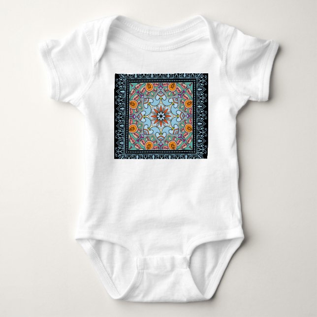 Body Para Bebê Dodle ornamental colorida: padrão simétrico. (Frente)