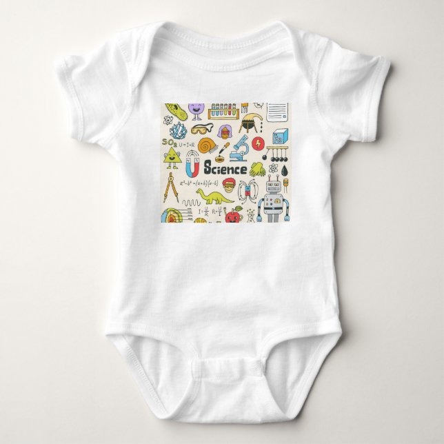 Body Para Bebê Dodles Científicos: Conjunto Escolar Desenho À Mão (Frente)