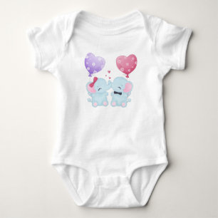 BODY PARA BEBÊ DOIS ELEFANTES DE BEBÊ AZUL COM BALÕES