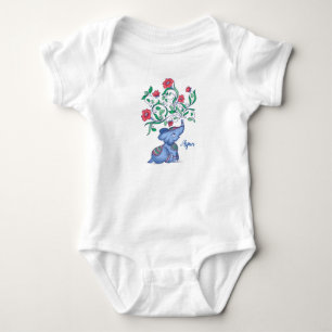 Body Para Bebê Dois elefantes sortudos bonitos com flores vermelh