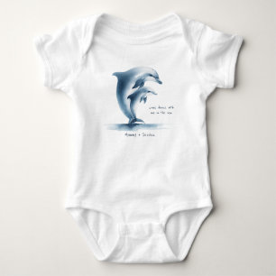 Body Para Bebê Dolphin Mãe Baby Blue Watercolor Personalizado