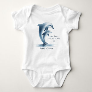 Body Para Bebê Dolphin Mãe Baby Blue Watercolor Personalizado