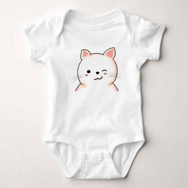 Body Para Bebê Dona de gato branco gato fofo Sorriso Bigodes (Frente)