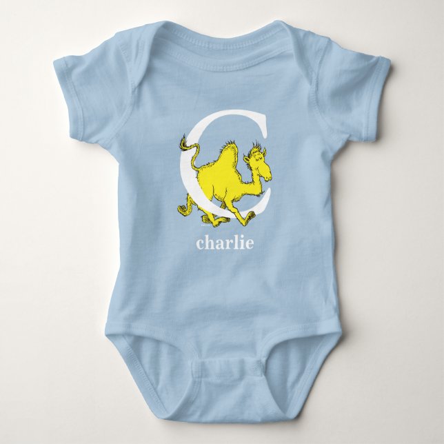 Body Para Bebê Dr. Seuss ABC: Carta C - Branco | Adicione seu nom (Frente)