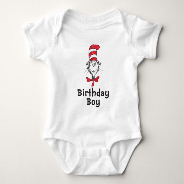 Body Para Bebê Dr. Seuss Gato no Chapéu Menino de Aniversário (Frente)