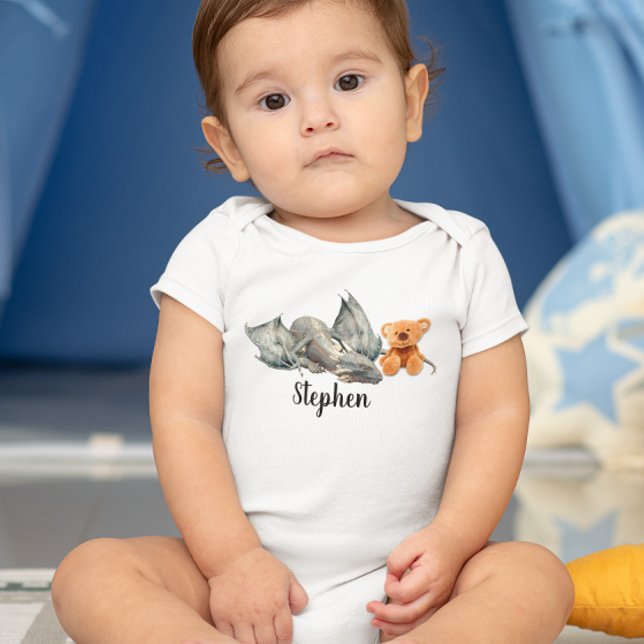 Body Para Bebê Dragão-Bebê Azul com Urso-Teddy (Criador carregado)