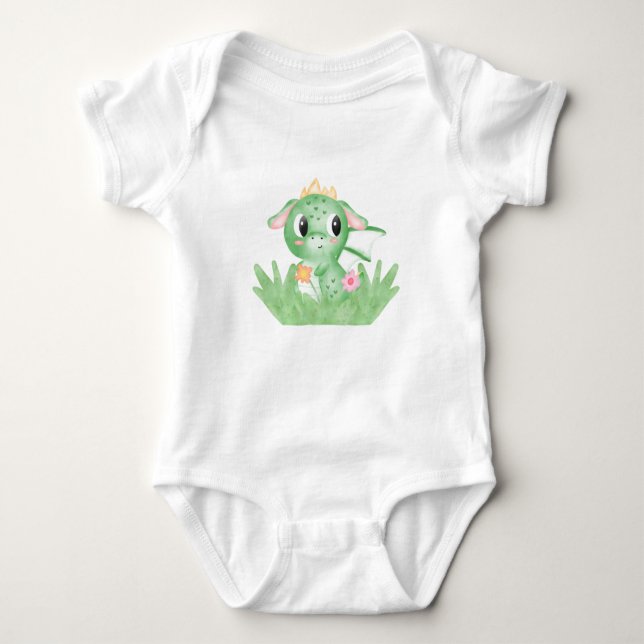 Body Para Bebê Dragão-Bebê Cachorro Aquarela (Frente)